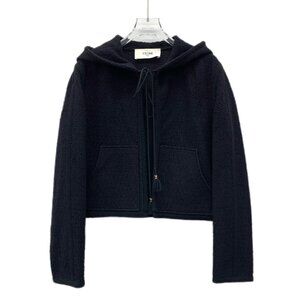 Celine Black Hooded Drawstring Long Sleeve Tweed Jacket